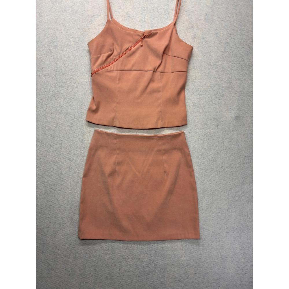 Clueless 90s Skirt Set Soft Girl Preppy Vintage  Diagonal Zip Cami - M Peach